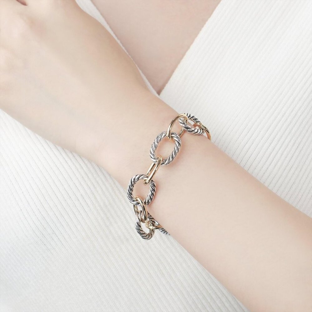 Twisted Cable Wire Link Chain Bracelet Two Tone Designer Brand Inspired Women Je - Picture 4 of 6